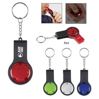 Reflector Key Light With Safety Whistle - Extra Bright White LED Light | Swivel Whistle To Use | Split Ring Attachment | Push Button To Turn On Light | Button Cell Battery Included