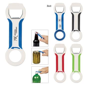 4-In-1 Multi-Use Opener - CLOSEOUT! Please call to confirm inventory available prior to placing your order!<br />Metal Bottle Opener | Can Opener   | Twist Cap Bottle Opener | Jar Opener