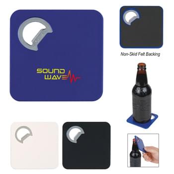 Square Coaster With Bottle Opener - Skid Resistant Backing Is Easy On All Surfaces | Metal Bottle Opener | Flat Shape Perfect For Pockets