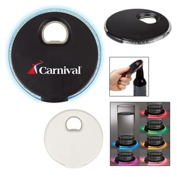 LED Light Up Coaster - Coaster Changes Colors When In Use | Non-Slip Bottom Is Easy On All Surfaces  | Metal Bottle Opener  | Button Cell Batteries Included