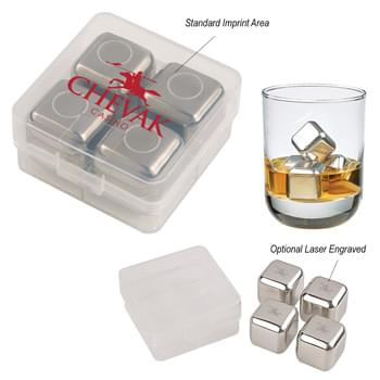 Stainless Steel Whiskey Stones - Protective Plastic Travel Case | Food-Grade Stainless Steel Ice Cubes | Non-Diluting | Reusable | Non-Toxic Gel Inside Keeps Ice Cubes Cold | Freeze 1 Hour Before Use | Hand Wash Recommended