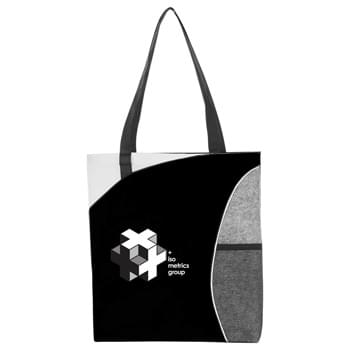 Mesh Pocket Non-Woven Convention Tote - Open main compartment. Mesh water bottle side pocket and pen loop. 11" drop handles.