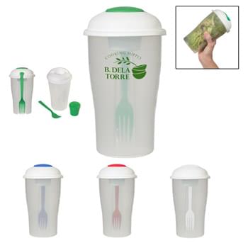 3 Piece Salad Shaker Set - Holds Up To 4 Cups Of Salad | Fork Slides Into Lid For Convenient Storage | Removable Dressing Container Nests In Lid And Holds Up To 4 Tablespoons Of Dressing | Meets FDA Requirements | BPA Free | Hand Wash Recommended