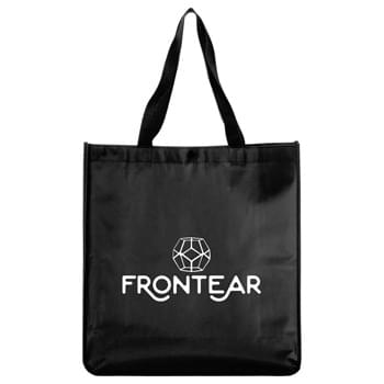 Oversized Laminated Non-Woven Shopper Tote - Perfect alternative to plastic bags. Open main compartment with snap closure. Laminated material is water-resistant and easily wipes clean. 10.5" drop handles.