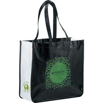 Laminated Non-Woven Large Shopper Tote - Perfect alternative to plastic bags. Open main compartment. Laminated material is water-resistant and easily wipes clean. Polypropylene non-woven reinforced handles and binding for added durability. 10" handle drop height.