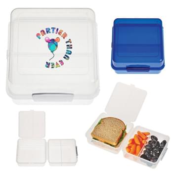 Split-Level Lunch Container - CLOSEOUT! Please call to confirm inventory available prior to placing your order!<br />3 Compartments To Keep Food Separate And Fresh   | Durable Lid With Front Clip For A Tight Seal   | Microwave Safe   | Meets FDA Requirements   | BPA Free | Hand Wash Recommended