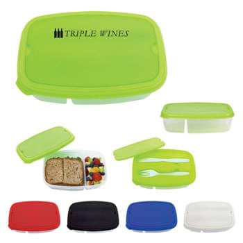 2-Section Lunch Container - Includes Plastic Knife And Fork In Secure Lid Compartment | Microwave And Dishwasher Safe | Meets FDA Requirements | BPA Free | Hand Wash Recommended
