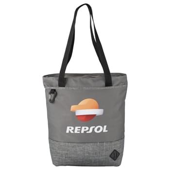 Hayden Zippered Convention Tote - This is the ideal trendy convention tote. Zippered main compartment. Velcro closure front slash pocket. Phone and organizational pockets running along the base of the tote including a pen slot. D-ring and added corner detail to hang keys or water bottle. 14.5" handle drop height.