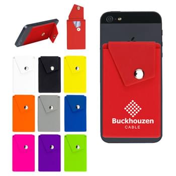 Silicone Phone Pocket With Stand - Adheres To Back Of Your Phone With Strong Adhesive | Perfect For Carrying Identification, Room Keys, Cash Or Credit Cards | Silicone Material | Secure Snap Button Closure | Doubles As A Phone Stand