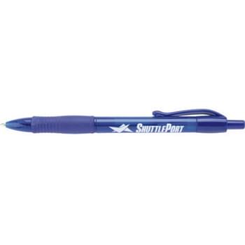 Katana - The Katana's features include a generous imprint area, translucent barrels with a large, no-slip matching rubber grip and our guaranteed ultra writing cartridge. Write comfortably for hours on end with this click action retractable ballpoint pen. Blue ink only.