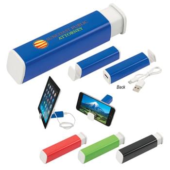 UL Listed Power Bank With Phone Stand - CLOSEOUT! Please call to confirm inventory available prior to placing your order!<br />UL Listed (UL File # MH61176, Model # 99804) | 2200 mAh Lithium Ion Grade A Non-Recycled Battery | Slide-Out Phone Stand | Features A USB Output And Micro USB Input (Cord Included) | Output: 5 Volts/1 Amp | Charges Most Phones, MP3 Players And More! | Requires Your Phoneâ‚¬â„¢s Charging Cord To Charge Your Device