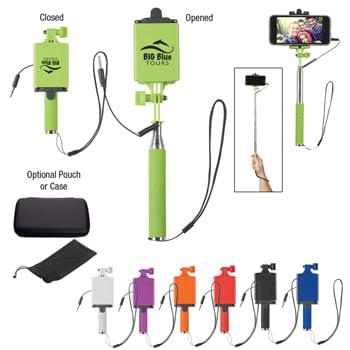 Mini Selfie Stick - Portable Pocket Size | Telescopic Handle | Compatible With Most Smart Phones | Activation Button On Grip To Take Picture | No <b><em>BluetoothÂ®</em></b> Or Remote Needed | Insert Audio Jack Cable For Power Connection | Does Not Support Voice Recording