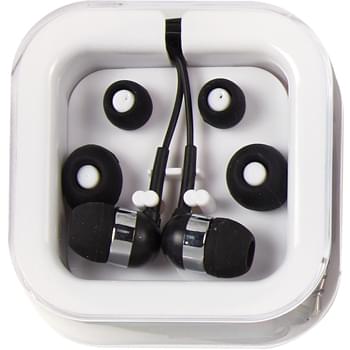 Ear Buds With Microphone - Protective Plastic Travel Case | Interchangeable Ear Bud Covers | Works With Most Audio Devices | 48" Cord | Handsfree Microphone