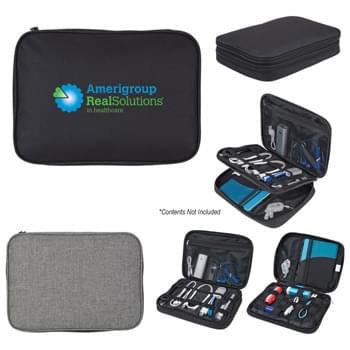 Electronics Organizer Travel Case - Made Of 300D Polyester | 2 Separate Zippered Compartments | Multiple  Interior Mesh Pockets And Sewn-In Elastic Bands Of Various Sizes, Including A Zippered Mesh Pocket | Store Several Electronic Accessories Such As Cables, Chargers, Batteries, Adapters, Earbuds, Small Tablets And More!