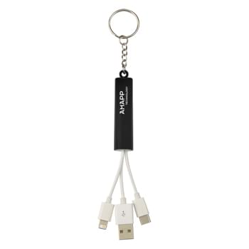 3-In-1 Light Up Charging Cables On Key Ring - Compatible With Apple&reg; 8-Pin, Micro USB And Type-C Devices  | Simply Plug The Cable Into A Powered USB Port And Then Into Your Device Or Smartphone   | Charge Multiple Devices At Once When Using An Ample Power Source  | Split Ring Attachment   | Apple is a registered trademark of Apple Inc., registered in the U.S. and other countries 