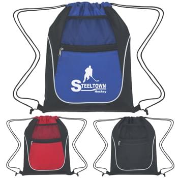 Drawstring Sports Pack With Dual Pockets - Made of Combo: 210D Polyester And 80 Gram Non-Woven | Front Zippered Pocket And Front Mesh Pocket | Drawstring Closure | Spot Clean/Air Dry