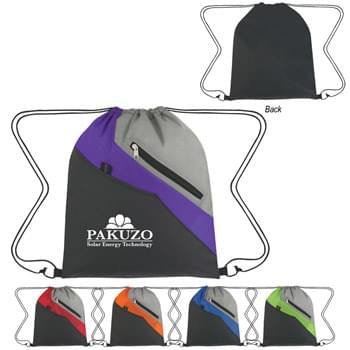 Waverly Drawstring Sports Pack - Made Of Combo: 210D Polyester And Dobby Non-Woven | Front Pocket And Front Zippered Pocket | Loop For Attaching Pen Or Keys | Drawstring Closure | Spot Clean/Air Dry