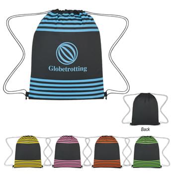 Striped Drawstring Sports Pack - CLOSEOUT! Please call to confirm inventory available prior to placing your order!<br />Made Of 210D Polyester | Drawstring Closure | Spot Clean/Air Dry