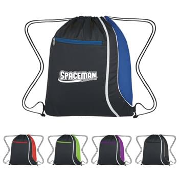 Mesh Accent Drawstring Sports Pack - Made Of Combo: 210D Polyester And Mesh | Front Zippered Pocket | Drawstring Closure | Spot Clean/Air Dry