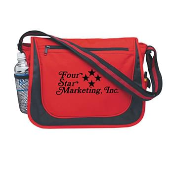 Messenger Bag With Matching Striped Handle - Made Of 600D Polyester With Adjustable Shoulder Strap | 2 Side Pockets For Water Bottle And Cell Phone | Outside Zippered Pocket With VelcroÂ® Closure | Spot Clean/Air Dry