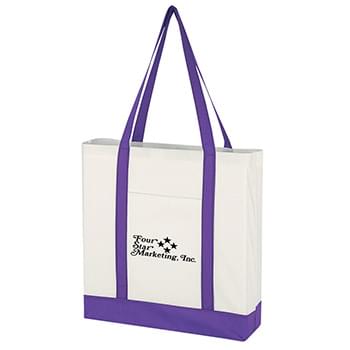 Non-Woven Tote Bag With Trim Colors - Made Of 80 Gram Non-Woven, Coated Water-Resistant Polypropylene | 24" Handles | Front Pocket | Spot Clean/Air Dry