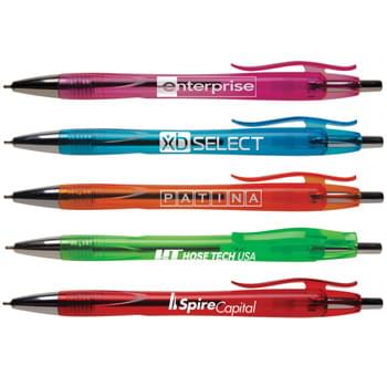 Turri - Shapely promotional pen with attractive details and a budget price. Hourglass barrel in translucent bright contrast with striking chrome accents. Unique sculpted clip and grip.