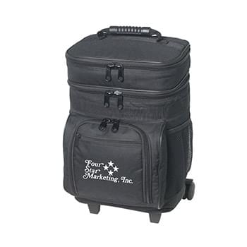 30 Can Rolling Kooler - Made Of 600D Polyester | Large Insulated Cooler | Holds Up To 30 Cans | Front Zippered Pockets | 2 Mesh Side Pockets | Top Insulated Compartment | Web Handles With Sturdy Grip | PEVA Lining | Retractable Auto Lock Handle Rolling Cooler With Nylon Wheels | Spot Clean/Air Dry