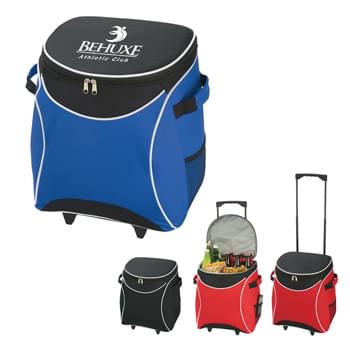 Splash Rolling Kooler - Made Of 600D Polyester | PEVA Lining | Web Carrying Handles | Retractable Auto Lock Handle Rolling Cooler With Nylon Wheels | Double Zippered Main Compartment | Holds Up To 24 Cans | Spot Clean/Air Dry