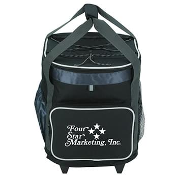 24 Can Rolling Kooler - Made Of 420D Polyester | Holds Up To 24 Cans | Front Zippered Pocket | Two Side Pockets And Bungee Cords On Top | PEVA Lining | Retractable Auto Lock Handle, Rolling Cooler With Nylon Wheels | 24" Carrying Handles With VelcroÂ® Closure | Spot Clean/Air Dry