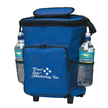 18 Can Rolling Kooler - Made Of 420D Polyester | Front Storage Pocket | Holds Up To 18 Cans | Retractable Auto Lock Handle Rolling Cooler With Nylon Wheels | Watertight Cooler Section With Dual Zippers | PEVA Lining | Collapsible For Easy Storage | Two Side Mesh Pockets | Spot Clean/Air Dry