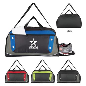 World Tour Duffel Bag - CLOSEOUT! Please call to confirm inventory available prior to placing your order!<br />Made Of Combo: 600D Polyester And PVC Material   | Adjustable Shoulder Strap And Web Carrying Handles | Double Zippered Main Compartment  | Front Zippered Pocket   | Side Zippered Shoe Compartment | Side Mesh Pocket For Water Bottle, Cell Phone, Etc | Air Vents | Spot Clean/Air Dry