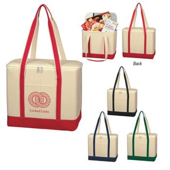 Large Cotton Canvas Kooler Bag - Made Of 16 Oz. Canvas | PEVA Lining | 30" Carrying Straps | Front Pocket | 2 Inside Mesh Pockets | Zippered Top Closure | Spot Clean/Air Dry