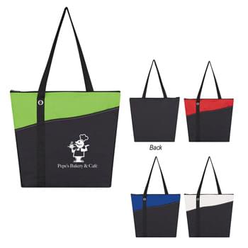 Skipper Tote Bag - CLOSEOUT! Please call to confirm inventory available prior to placing your order!<br />Made Of 600D Polyester | Top Zippered Closure | 2 Front Pockets | Grommet Accent | 26" Handles | Spot Clean/Air Dry