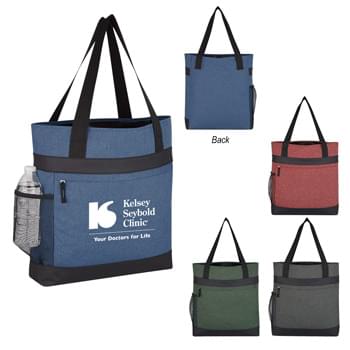 Hidden Zipper Outing Tote Bag - Made Of 600D Polycanvas | Front Hidden Zippered Pocket | Side Mesh Pocket | 24 " Handles | Spot Clean/Air Dry