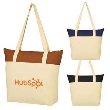 Farmers Market Canvas Tote Bag - Made Of Combo: 12 Oz. Cotton Canvas And Jute | Top Zippered Closure | 5 3/4" Bottom Gusset | 30" Carrying Handles | Spot Clean/Air Dry