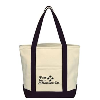 Small Heavy Cotton Canvas Boat Tote - 24 OZ. Canvas | Outside Pocket | Spot Clean/Air Dry | 22" Handles