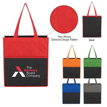 Non-Woven Bounty Shopping Tote Bag - Made Of 80 Gram Non-Woven, Coated Water-Resistant Polypropylene | Large Front Pocket With Hook And Loop Closure | Recyclable | Reusable | 5" Gusset | 21" Handles | Spot Clean/Air Dry