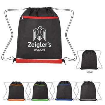 Non-Woven Bandura Drawstring Bag - Made Of 80 Gram Laminated Non-Woven, Coated Water-Resistant Polypropylene | Large Front Zippered Pocket | Drawstring Closure | Spot Clean/Air Dry