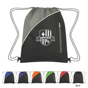 Non-Woven Peyton Sports Pack - CLOSEOUT! Please call to confirm inventory available prior to placing your order!<br />Made Of 80 Gram Non-Woven, Coated Water-Resistant Polypropylene | Front Zippered Pocket | Drawstring Closure | Spot Clean/Air Dry