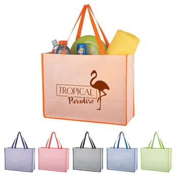 Matte Laminated Non-Woven Bahama Tote Bag - Made of 80 Gram Laminated Non-Woven, Coated Water-Resistant Polypropylene With Ticking Pattern | 5 1/2" Gusset | Reusable | Recyclable | Reinforced 22" Handles | Spot Clean/Air Dry