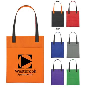 Non-Woven Turnabout Brochure Tote Bag - Made Of 80 Gram Laminated Non-Woven, Coated Water-Resistant Polypropylene | Large Front And Back Pockets | 23" Handles | Spot Clean/Air Dry