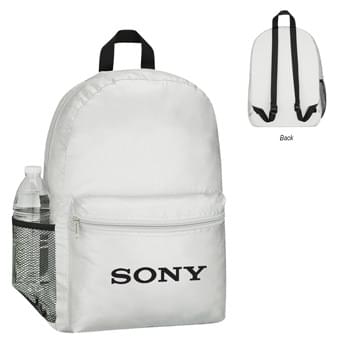 Celestial Reflective Backpack - CLOSEOUT! Please call to confirm inventory available prior to placing your order!<br />Made Of 210D Nylon | Adjustable Shoulder Straps And Web Carrying Handle | Front Zippered Pocket | Side Mesh Pocket | Spot Clean/Air Dry