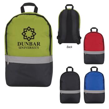 Reflective Strip Backpack - Made Of 1680D Polyester | Adjustable Padded Shoulder Straps And Web Carrying Handle | Reflective Strip Accent | Front Zippered Bottom Pocket | Zippered Main Compartment With Padded Back | Spot Clean/Air Dry