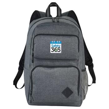 Graphite Deluxe 15" Computer Backpack - Stylish backpack offers on trend looks with exceptional value. Zippered main compartment with padded laptop sleeve holds up to a 15.6" computer, dedicated iPad/tablet pocket with room for all your other business essentials. Two front zippered pockets large enough for power banks, cables, pens and notecards. The two front pockets also offer flexible decorating locations. Side water bottle pocket. Top grab handle. Adjustable padded backpack straps.