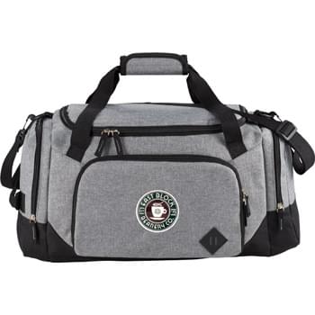 Graphite 21" Weekender Duffel Bag - Heathered gray material. Large U-shaped opening. Dedicated side shoe pocket with grab handle. Removable adjustable shoulder strap. Side pocket. Front zippered pocket with signature Graphite patch.