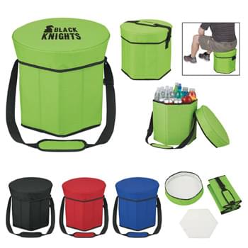 Hexagon Seat Kooler - Made Of 600D Polyester | PEVA Lining | Removable Hard Bottom Insert | Sturdy Construction And Cushioned Top Makes This Kooler A Perfect Seat | Adjustable Padded Shoulder Strap | Weight Limit 250 Lbs. | Spot Clean/Air Dry
