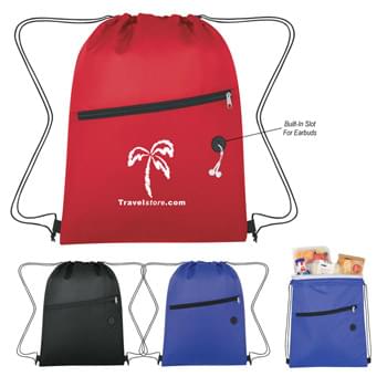 Insulated Drawstring Sports Pack - Made Of 210D Polyester | PEVA Lining | Insulated Main Compartment | Large Front Zippered Pocket | Built-In Slot For Earbuds | Drawstring Closure | Spot Clean/Air Dry