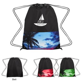 Tropical Drawstring Backpack - CLOSEOUT! Please call to confirm inventory available prior to placing your order!<br />Made Of 210D Polyester   | Drawstring Closure  |  Spot Clean/Air Dry
