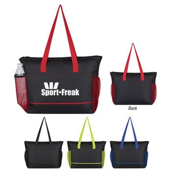 Signature Kooler Tote Bag - Made Of 600D Polyester | PEVA Lining | Zippered Main Compartment | Large Front Pocket | 2 Side Mesh Pockets | 19" Web Carrying Handles | Spot Clean/Air Dry