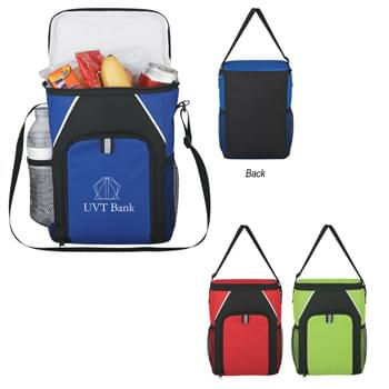 Two-Tone Insulated Kooler - Made Of 600D Polyester | PEVA Lining | Adjustable Shoulder Strap | 2 Side Mesh Pockets | Front Zippered Pocket | Loop For Attaching Pen Or Keys | Zippered Main Compartment | Spot Clean/Air Dry